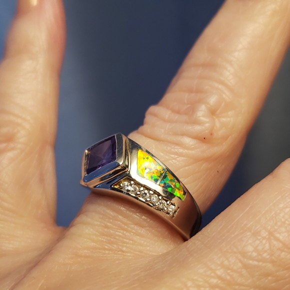 Sterling 925 Silver, lab created amethyst and opal - Picture 3 of 5